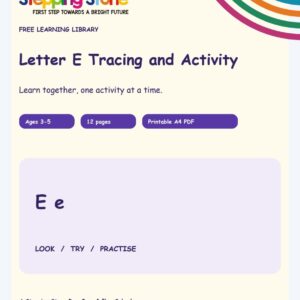 Letter E Tracing and Activity (Free Printable PDF)