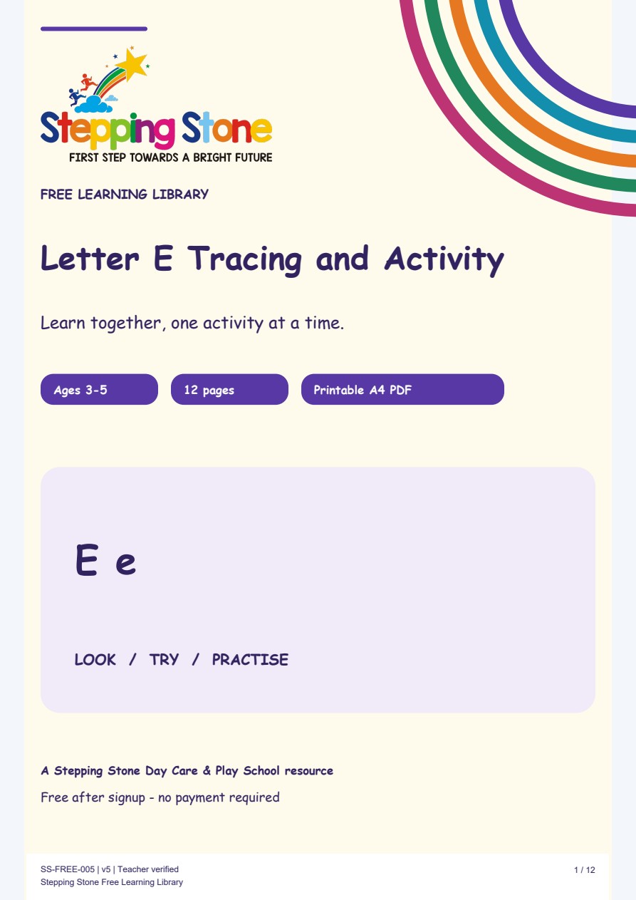 Letter E Tracing and Activity (Free Printable PDF)