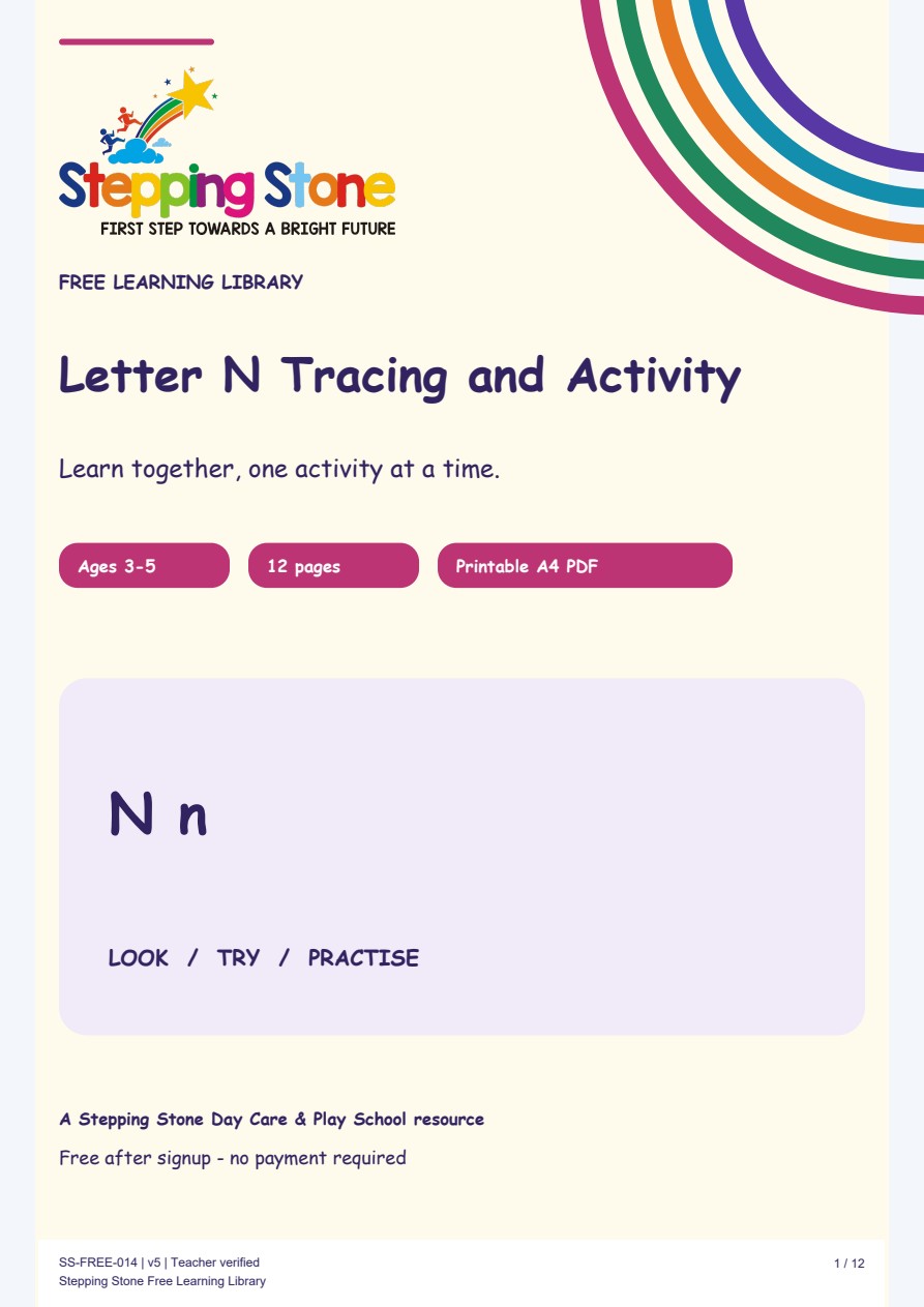 Letter N Tracing and Activity (Free Printable PDF)