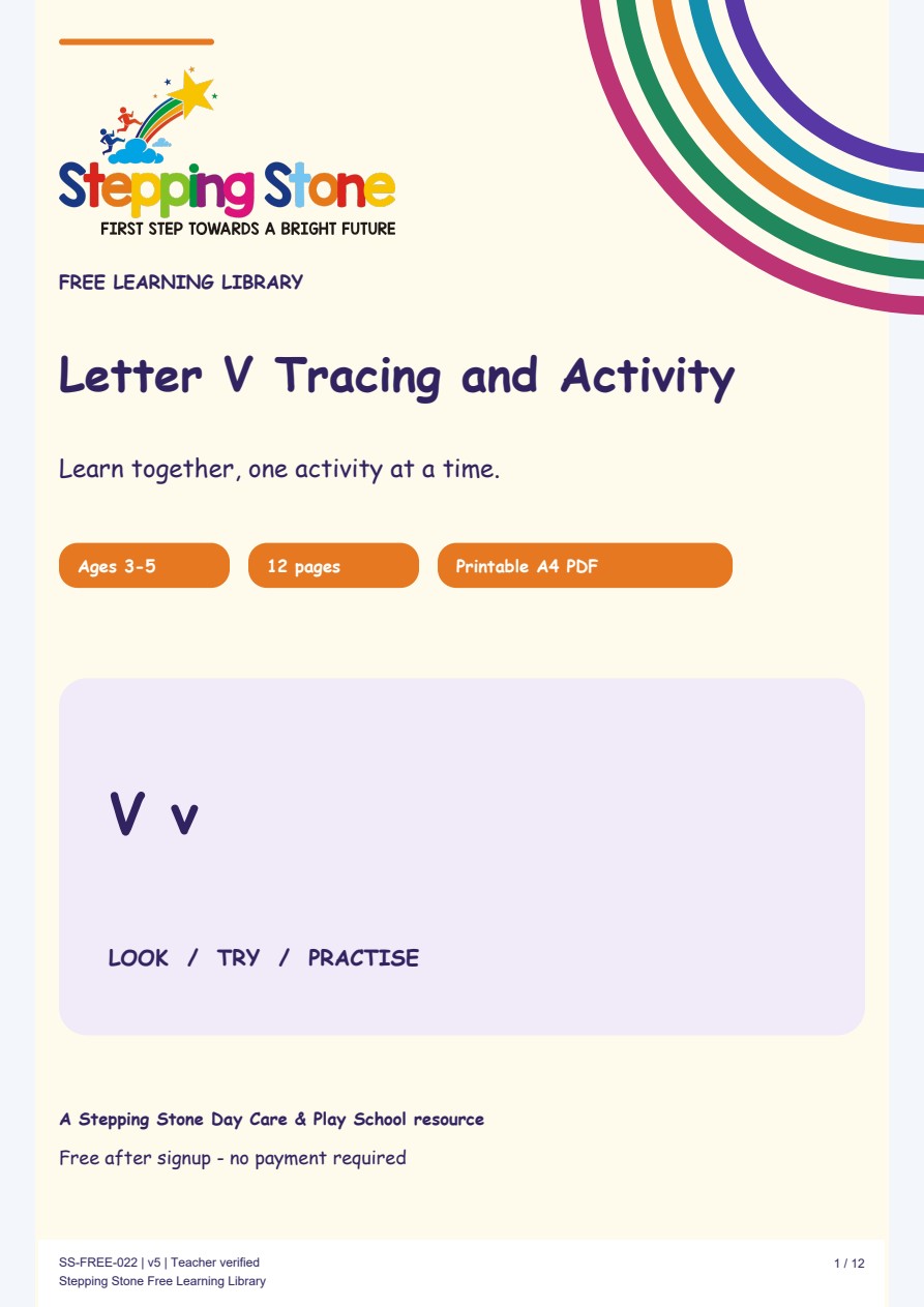 Letter V Tracing and Activity (Free Printable PDF)