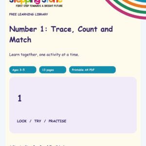 Number 1: Trace, Count and Match (Free Printable PDF)