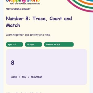 Number 8: Trace, Count and Match (Free Printable PDF)