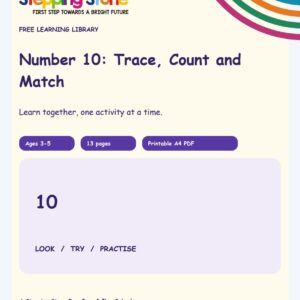 Number 10: Trace, Count and Match (Free Printable PDF)