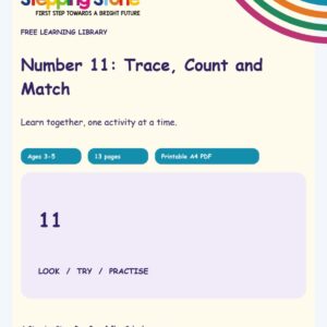 Number 11: Trace, Count and Match (Free Printable PDF)