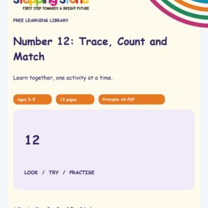 Number 12: Trace, Count and Match (Free Printable PDF)