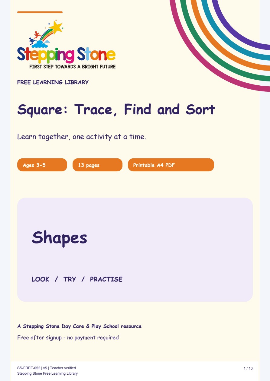 Square: Trace, Find and Sort (Free Printable PDF)