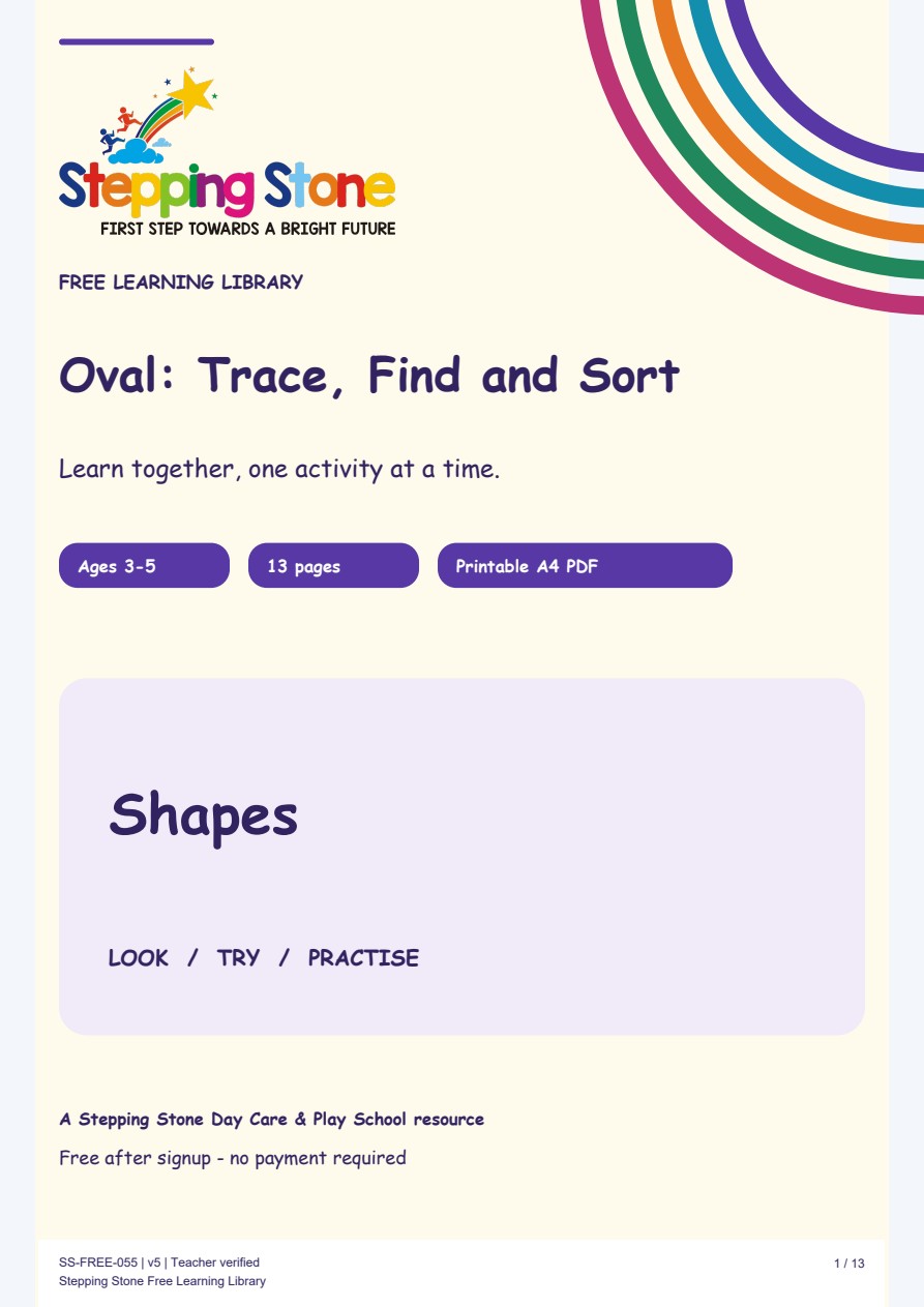 Oval: Trace, Find and Sort (Free Printable PDF)