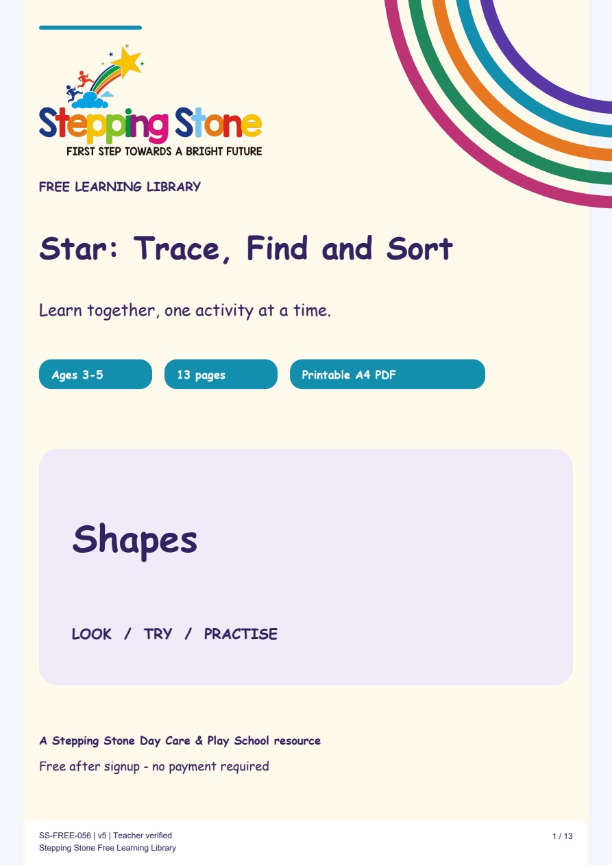 Star: Trace, Find and Sort (Free Printable PDF)