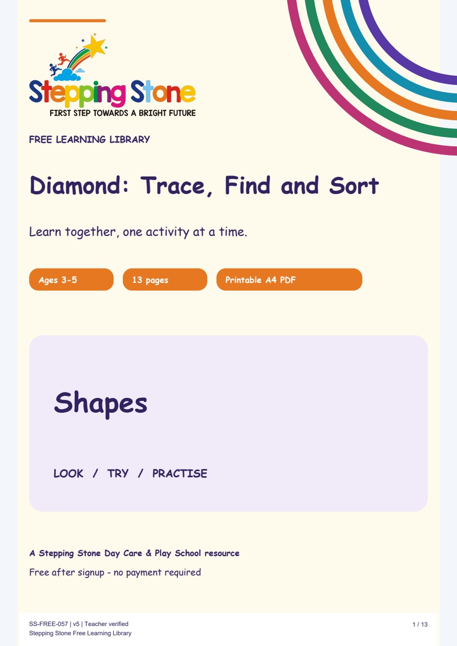 Diamond: Trace, Find and Sort (Free Printable PDF)