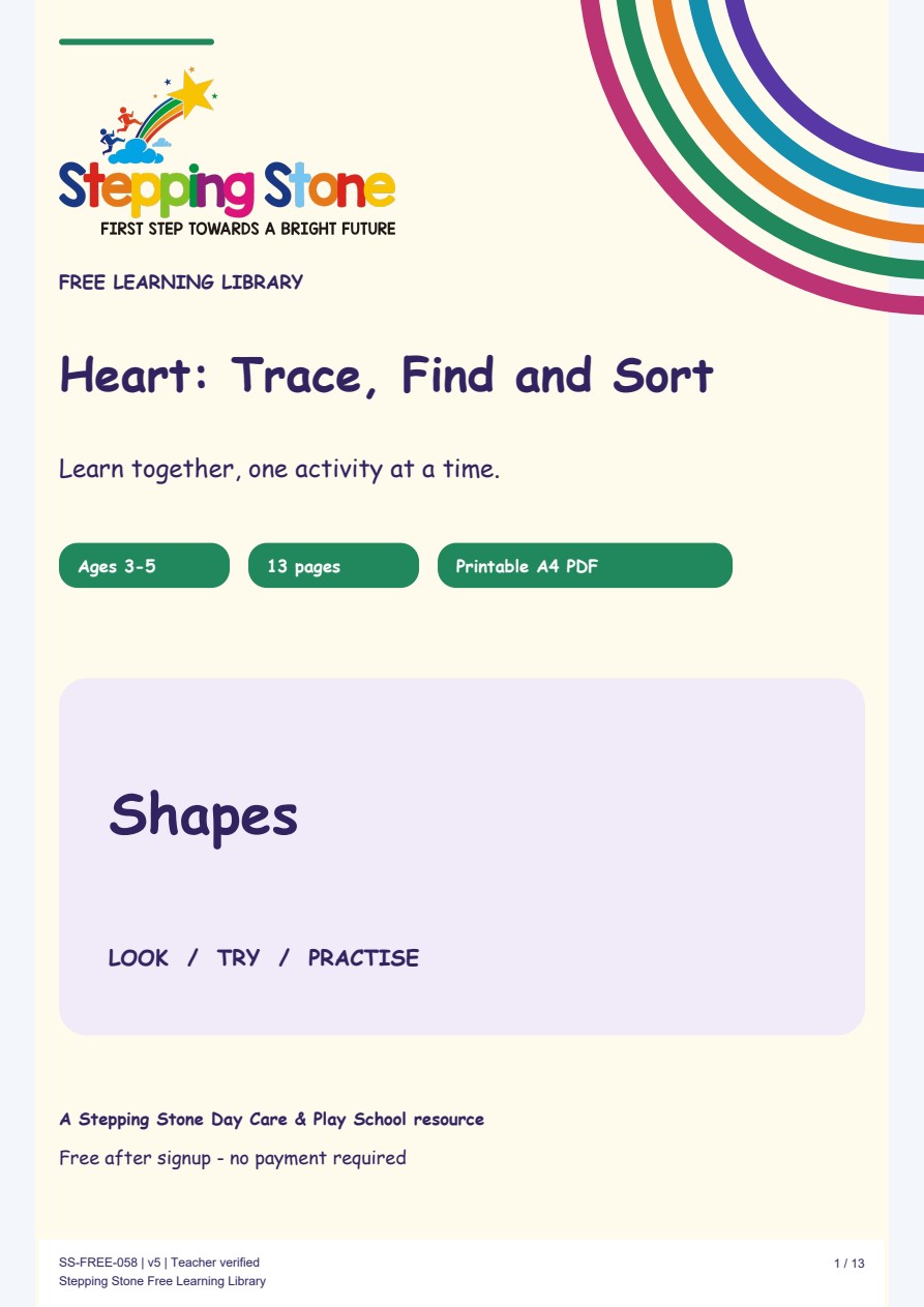 Heart: Trace, Find and Sort (Free Printable PDF)