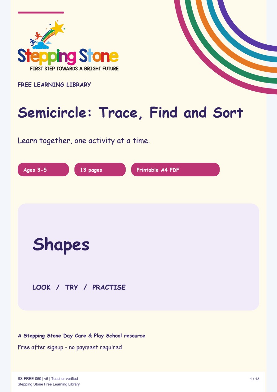 Semicircle: Trace, Find and Sort (Free Printable PDF)