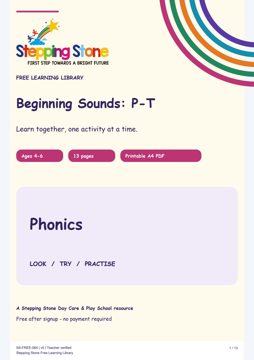 Beginning Sounds: P–T (Free Printable PDF)