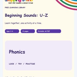 Beginning Sounds: U–Z (Free Printable PDF)