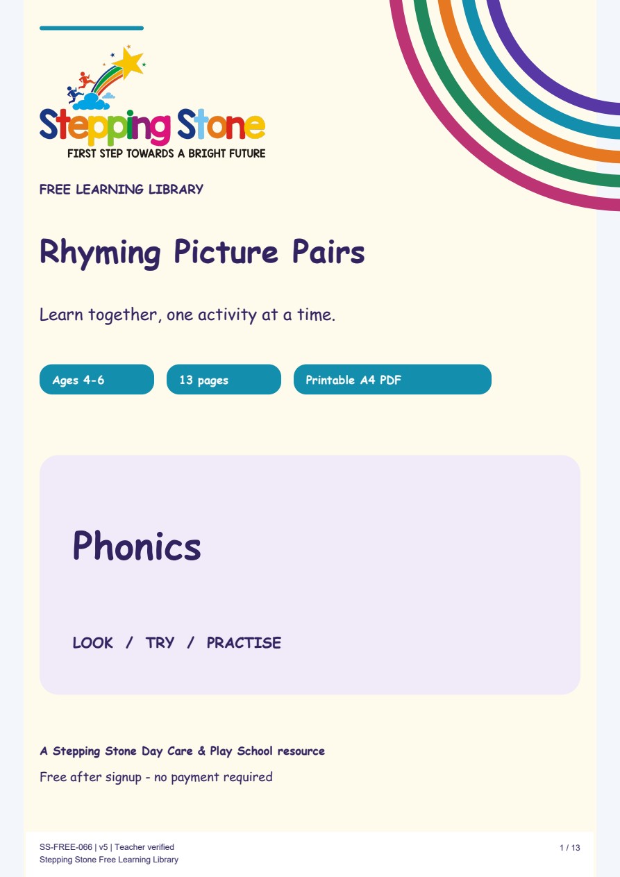 Rhyming Picture Pairs (Free Printable PDF)