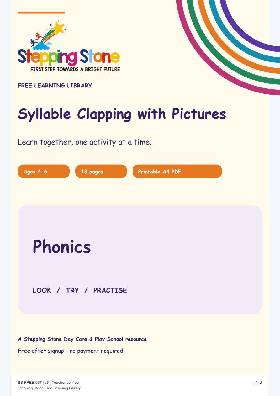 Syllable Clapping with Pictures (Free Printable PDF)