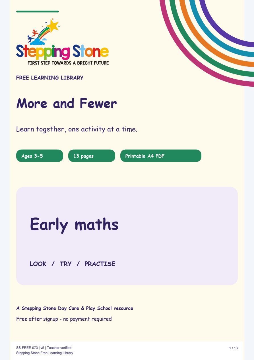 More and Fewer (Free Printable PDF)