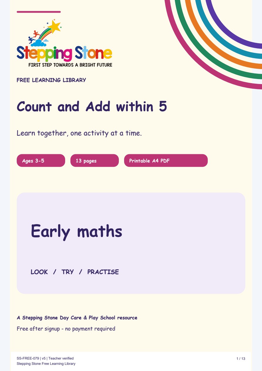 Count and Add within 5 (Free Printable PDF)