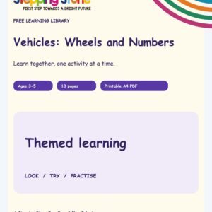 Vehicles: Wheels and Numbers (Free Printable PDF)