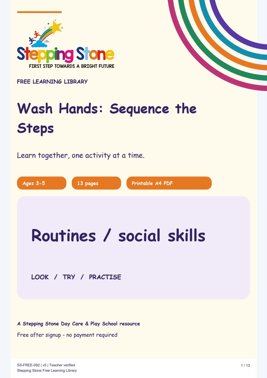 Wash Hands: Sequence the Steps (Free Printable PDF)
