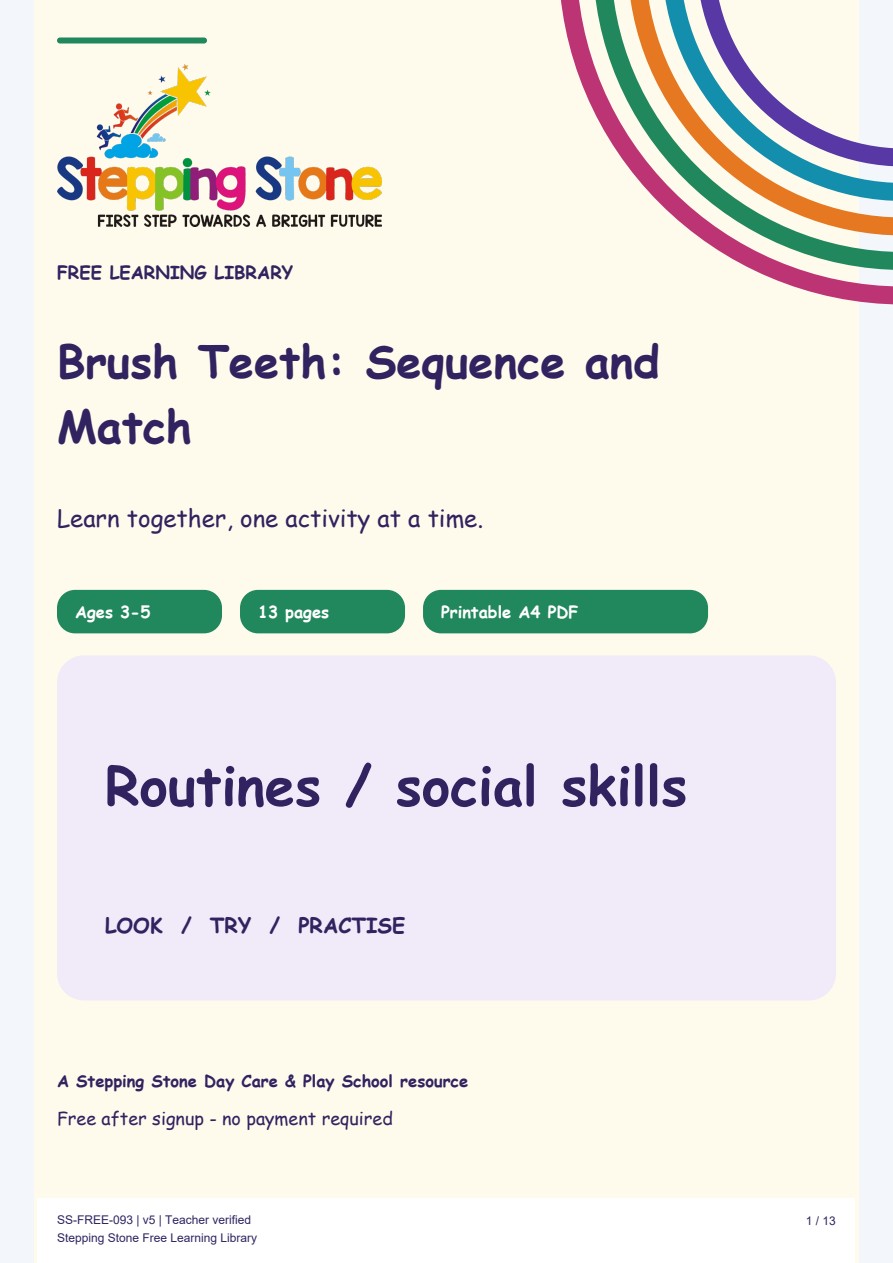 Brush Teeth: Sequence and Match (Free Printable PDF)