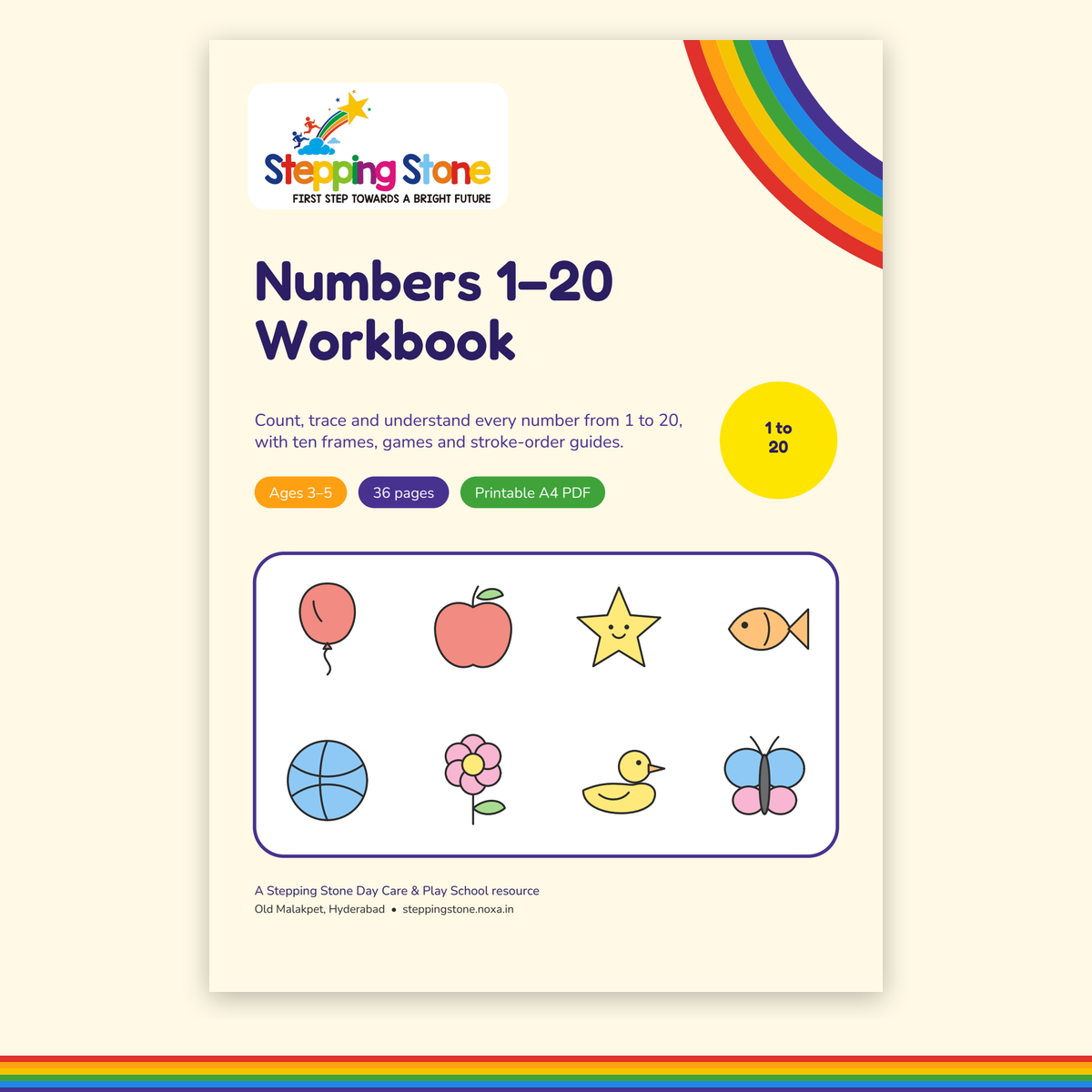 Numbers 1–20 Workbook printable PDF cover – Stepping Stone