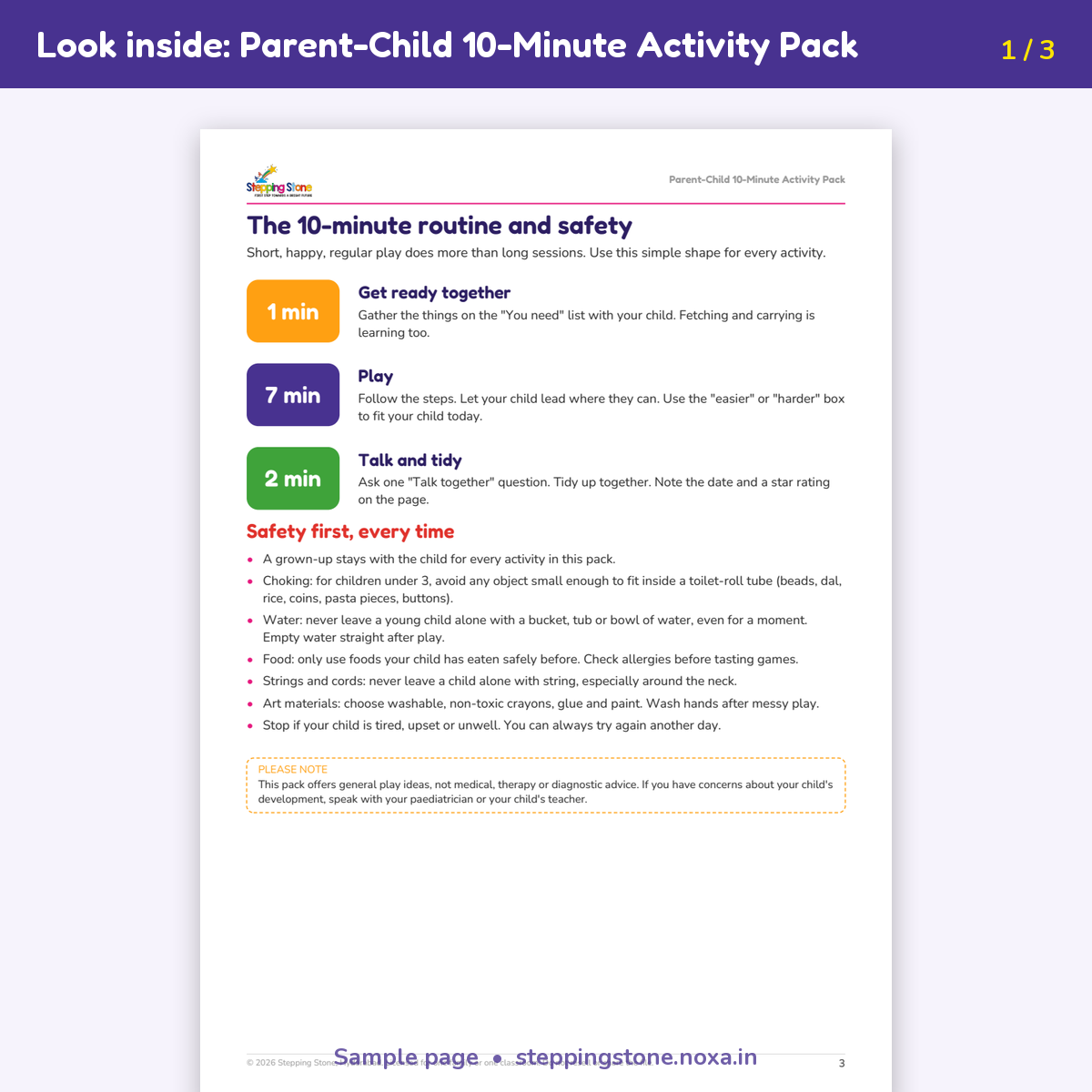 Sample page from the Parent-Child 10-Minute Activity Pack – Stepping Stone