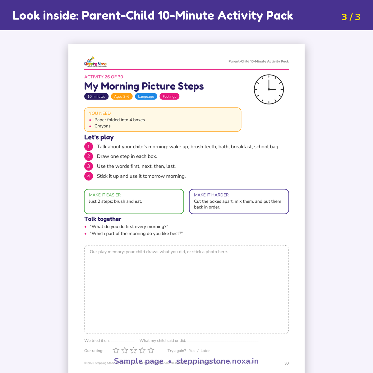 Sample page from the Parent-Child 10-Minute Activity Pack – Stepping Stone
