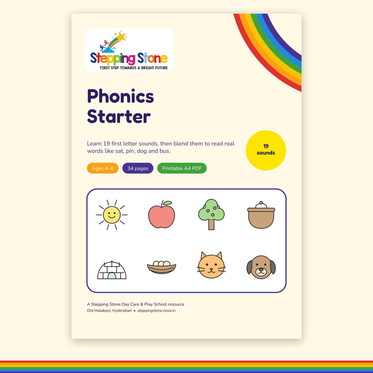 Phonics Starter Workbook printable PDF cover – Stepping Stone