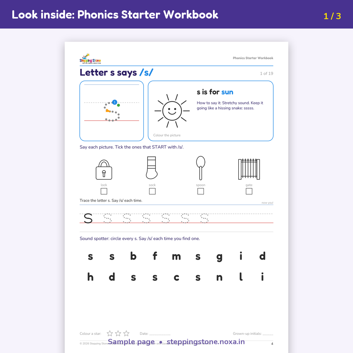 Sample page from the Phonics Starter Workbook – Stepping Stone