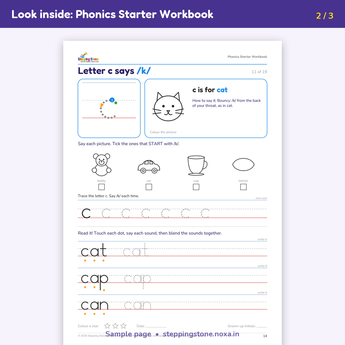 Sample page from the Phonics Starter Workbook – Stepping Stone