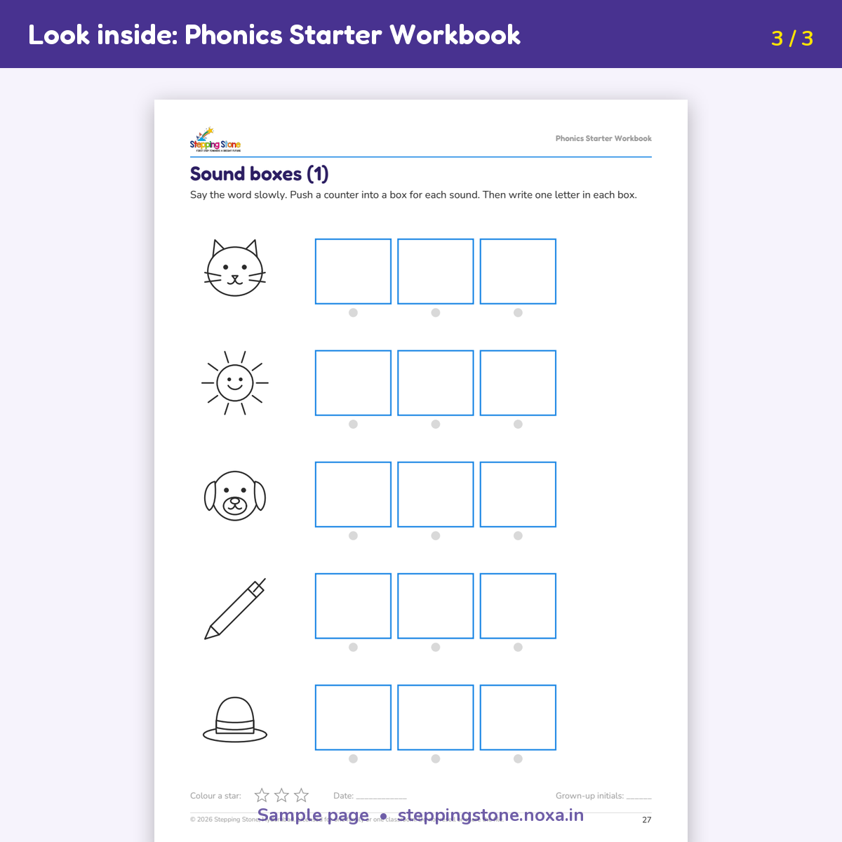 Sample page from the Phonics Starter Workbook – Stepping Stone